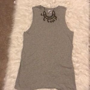 H&M gray dress with statement necklace